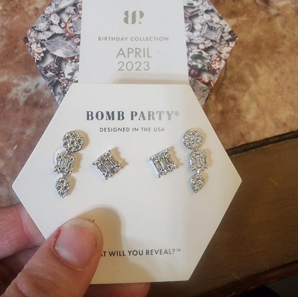 Bomb Party Jewelry - Working Wonders" Diamond Cubic Zirconia Rhodium Plating Silver Earrings - April